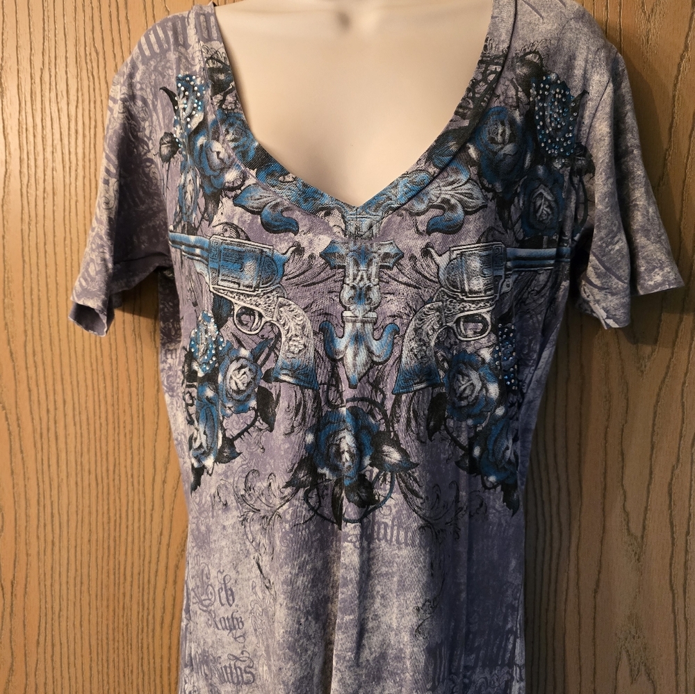 Affliction Graphic V-Neck Short Sleeve T-Shirt